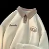 Sudadera Retro Americana con Cuello Polo para Hombre, Corte de Hombro Regular, Estilo Holgado, Diseño de Marca de Moda, Estilo de Nicho, Chaqueta de Media Cremallera para Primavera y Otoño