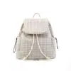 Mochila casual artística de lona azul xadrez estilo coreano de grande capacidade, bolsa de ombro dupla estilo trendy ins para estudantes