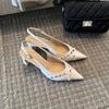 2025 Nuevo Estilo Baotou Tacón Grueso Sandalias de Moda para Mujer con Remaches Estilo Hada Francés Flats de Punta Cuero Patentado No Cansan