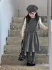 Conjunto de Chaleco Gris con Volantes y Falda de Estilo Coreano Otoño 2026 para Niñas, Atuendo de Dos Piezas Chic Estilo Pequeño Chanel