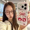 Funda con Lazo y Conejo Cereza para Apple 17PROMAX iPhone 15Plus Funda Suave 14 Doble Capa