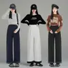 Calça de maternidade 2026 outono e inverno novo estilo, comprimento estendido, retrô, solta, perna reta, casual, calça de maternidade de perna larga da moda