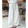 Calça Wide Leg Casual Estilo Old Money para Mulheres, Verão 2026, Cordão Elástico Fino na Cintura, Cobre o Quadril, Emagrecimento, Caimento Relaxado, Calça Casual