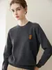 Novo Suéter Bordado Gola Redonda 100% Caxemira Pura Outono/Inverno para Mulheres, Suéter Pulôver de Tricô Solto em Caxemira, Suéter de Base