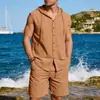 2026 Artículo Caliente de Verano Americano Transfronterizo para Hombre Holgada de Lino Casual Simple con Capucha sin Mangas Pantalones de Cinco Puntos
