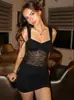Estilo Europeo y Americano Comercio Exterior Falda Corta de Mujer Verano Nuevo Color Sólido Sin Mangas Sexy Encaje Empalmado Plisado Bodycon Vestido