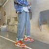 Jeans de perna larga com flange masculino estilo Hong Kong estilo japonês solto reto design de marca moderno senso branco calças compridas de trabalho