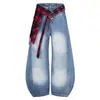 2025 Novo Estilo Calça Jeans Machete Vintage Estilo Americano com Tira Xadrez Unissex Solta Versátil Casual para Casal
