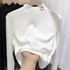 Ropa interior térmica de felpa para niñas, cuello medio alto, estilo coreano de invierno, cálida, con estampado de dibujos animados lindos, camiseta de manga larga