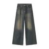 Ropa MTL Ropa para Hombre Estilo Vintage Desgastado Hong Kong Cintura Media-Alta Pierna Ancha Longitud de Piso Pantalones de Mezclilla para Todas las Estaciones