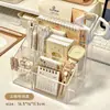 Caja de almacenamiento cosmético, caja a prueba de polvo para brochas de maquillaje en un tocador de apertura plana, caja con compartimentos tipo cajón para productos de cuidado de la piel y labiales