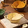 Tigela Cerâmica Criativa com Duas Alças, Formato Irregular, Cor Sob Esmalte, Tigela para Macarrão, Louça Cerâmica Estilo Ins