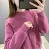 Suéter de Moda con Encaje de Terciopelo Imitación de Visón para Mujer Otoño e Invierno Nuevo Estilo Occidental Holgado Interior Grueso Camiseta Base de Punto