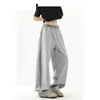 Pantalones grises de estilo americano con dobladillo curvo para hombre, diseño tie-dye de verano, pierna ancha recta hasta el suelo, pants deportivos, estilo japonés