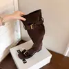 Sandalias de Velour de Caña Alta con Hebilla para Mujer, con Aumento Oculto de Altura y Suela Gruesa, Sandalias Casuales de Verano Cuadradas Abiertas, Disponibles en Tallas Grandes