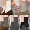 Meias de renda de orelha de madeira estilo feminino outono e inverno meias de algodão cor sólida meias vazadas de cano médio meias largas para combinar com sapatos Birkenstock meias longas de outono