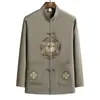 Conjunto de Manga Longa Estilo Tang para Homens de Meia-Idade e Idosos, Primavera e Outono Vermelho Bordado com a Palavra'', Roupa de Pai, Conjunto de Duas Peças Hanfu Estilo Chinês para Avô