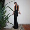 Estilo Ins Transfronteiriço Europeu e Americano Verão 2025 Novo Sexy Decote V Costas Nuas Vestido Longo Cor Sólida Vestido com Fenda