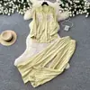 Conjunto Duas Peças Rosa Bordado Camisa e Calça Wide-Leg Estilo Casual para Mulheres, Outono Manga Longa Lantejoula Slim-Fit Elegante