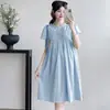 En stock Nuevo Vestido de Verano para Maternidad Simple Elegante Moda Mamá Caliente Holgado Adelgazante Vestido de Maternidad