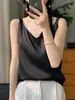 Top Adelgazante de Cuello en V con Tirantes Anchos y Textura de Satén Sedoso, Ropa Interior Ajustada Sexy que Resalta la Clavícula, Imprescindible para Primavera y Verano, Top de Estilo Relajado