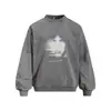 Sudadera redonda estilo retro americano desgastada con estampado de cara borrosa, holgada y casual, modelo de primavera/otoño para hombre, lavado pesado de 400G