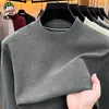 Nova Camiseta de Manga Longa Outono e Inverno Masculina Casual Versátil Moda Simples Gola Redonda Base Jacquard Moletom Masculino