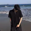 Camiseta de Manga Corta con Hombros Acolchados y Media Cremallera para Hombre, Estilo Verano, Fresca y Elegante, Sensación de Alta Calidad, Corte Holgado, Camiseta Cleanfit