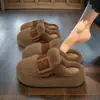 Pantuflas de Piel Baotou para Mujer Ropa de Exterior 2026 Nuevo Otoño/Invierno Suela Gruesa Hebilla Felpa Suela Suave Antideslizante Moda Pantuflas de Algodón