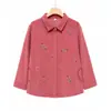 Roupas Femininas para Pessoas de Meia-Idade e Idosas Primavera e Outono Camisa de Manga Longa Algodão Puro Roupa de Mãe Camisa Bordada de Veludo Cotelê Casaco para Senhora Idosa