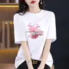 Camiseta de Manga Corta de Algodón Puro, Estilo Europeo y Americano, Holgada, Tallas Grandes, Adelgazante, Nuevo Modelo de Verano para Mujer, Top Versátil Casual de Nicho para Ocultar el Vientre