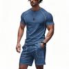 Verano europeo y americano transfronterizo para hombre, suelto, casual, deportivo, simple, secado rápido, manga corta raglán, pantalones cortos, traje de 2 piezas