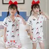 Pijama de Verão Infantil, Pijama Infantil de Manga Curta em Seda Gelada com Desenhos para Meninas e Meninos, Roupa de Casa Ventilada, Adequado para Usar Fora