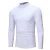 2025 Nova Camiseta de Gola Alta Masculina Casual de Cor Sólida para Outono e Inverno para Comércio Exterior Camiseta Masculina Slim de Manga Longa Camiseta Base