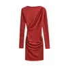 Vestido plisado de manga larga con forro polar estilo 'Pure Desire' para mujer, suave y liso como el cachemir, entallado a la cintura, que se ajusta a la cadera, vestido base corto elegante