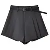 Falda Corta Gris con Pliegues para Mujer, Estilo Delgado de Verano, Nueva 2025 de Cintura Alta Adelgazante Línea A Holgada Pierna Ancha Pantalones Cortos
