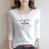 Camiseta de Algodão Puro de Manga Longa para Mulheres na Primavera e Outono Nova Slim Fit Casual Versátil Camiseta Base para Mulheres Algodão Puro
