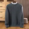 Suéter de Lana para Hombre Otoño e Invierno 100 Pulóver Cuello Redondo Holgado Engrosado Jacquard Cálido Casual Suéter de Punto Cachemir