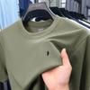 Camiseta de Manga Corta para Hombre 2026 Verano Nuevo Estilo Bordada Versátil Casual Color Puro Cuello Redondo 7A Algodón de Fibra Larga Amoníaco Líquido Antibacteriano para Hombre