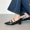 Piel Suave~Punta Fina Estilo Retro Francés Tacón Grueso Corte Bajo Zapatos de Salón Versátiles para el Trabajo de Mujer Correa Única Mary Jane Tacón Bajo Zapatos de Salón
