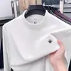 Camiseta Interior Térmica de Cuello Redondo para Hombre para Otoño e Invierno, Engrosada y Cálida, Sudadera Bordada de Doble Cara de Felpa, Camiseta de Manga Larga, Prenda Superior para Hombre