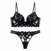 Nuevo conjunto de lencería sexy de encaje bordado estilo europeo y americano para mujer, ultrafino, minimiza los bustos grandes, sujetador anti-caída