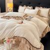 Juego de Cama de Terciopelo de Leche Tallado de Cuatro Piezas Invierno Engrosado Cálido Terciopelo Coral Malla Mate de Alta Densidad Funda de Edredón Franela