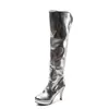 Botas largas de charol transfronterizas para otoño e invierno con plataforma impermeable, punta redonda, tacón alto, tallas grandes para mujer, tacón de aguja versátil, cremallera lateral, botas estilo Martin