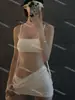 [3 Cores] Novo Top Tubo Liso Simples Retrô com Cordão Conjunto de Três Peças Estilo Saia que Cobre o Quadril Sexy de Alta Qualidade Maiô com Fenda