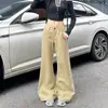 Jeans Americano Retro Flare 2025 Novo Estilo Cintura Baixa Solto Cáqui Emagrecedor Comprimento Total Calças da Moda