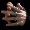Anéis Hip-Hop Tendência Estilo Europeu e Americano para Homens, Aranha Vintage Desgastada, Cobra, Morcego, Caveira, Anéis de Cobra de Cabeça Dupla, Conjunto de 7 Peças para Homens