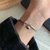 Pulsera Pesada de Corazón Negro de Plata S925 Versión Coreana para Mujer, Brazalete Abierto Vintage con Lazo de Moda, Joyería Creativa para la Mano