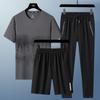 Traje Esportivo Casual de Três Peças Secagem Rápida Seda Gelada Masculino Manga Curta Esportes ao Ar Livre Fitness Calções Roupa de Três Peças
