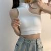 Início do outono Novo colete de cabresto feminino meia gola tartaruga exterior usar desgaste interno off-the-shoulder slim fit com almofada peito envolto peito mangas top fashion